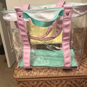 Stoney Clover Lane Clear Tote with Pink and Mint Details